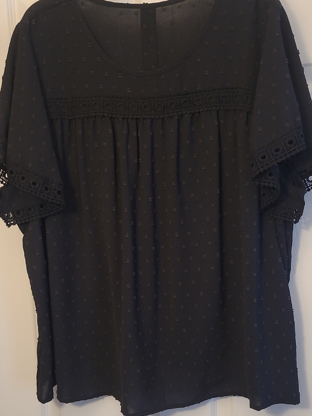 Shein Black Swiss Dot Lace-Trim Women’s Blouse